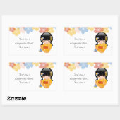 Summer Kokeshi Doll - Yellow Kimono Geisha Girl Rechteckiger Aufkleber (Blatt)