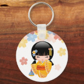 Summer Kokeshi Doll - Yellow Kimono Geisha Girl Schlüsselanhänger (Vorderseite)