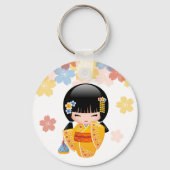 Summer Kokeshi Doll - Yellow Kimono Geisha Girl Schlüsselanhänger (Rückseite)