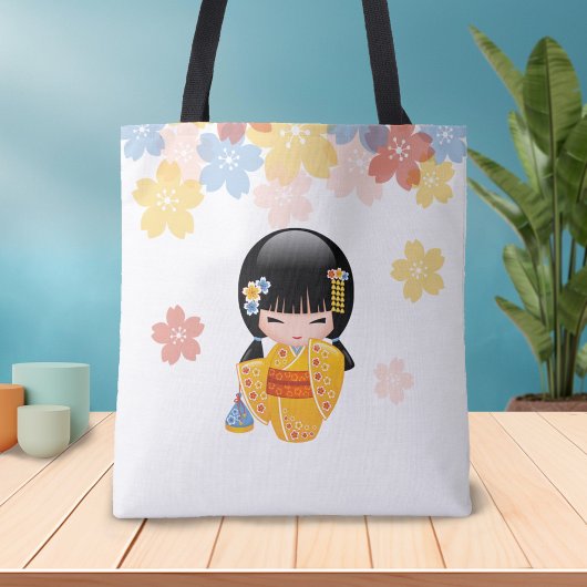 Summer Kokeshi Doll - Yellow Kimono Geisha Girl Tasche