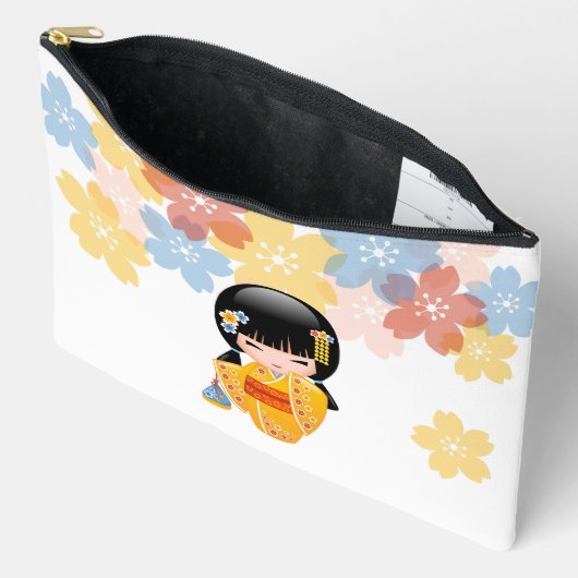 Summer Kokeshi Doll - Yellow Kimono Geisha Girl Zubehörtasche (Offen)