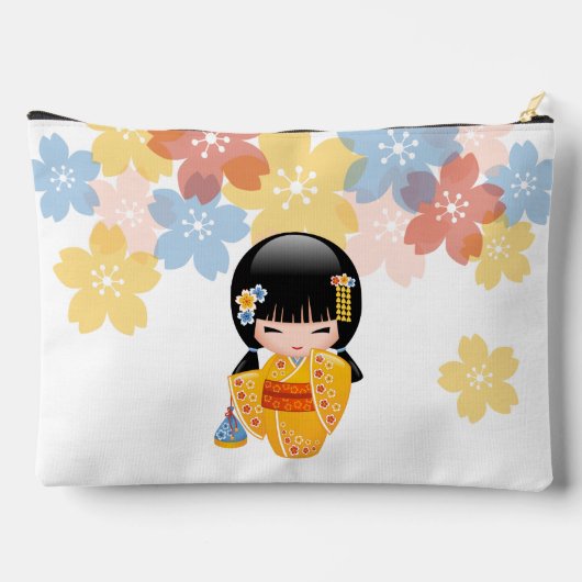 Summer Kokeshi Doll - Yellow Kimono Geisha Girl Zubehörtasche (Rückseite)