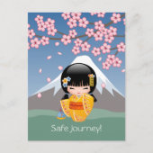 Summer Kokeshi Doll - Yellow Kimono Safe Journey Postkarte (Vorderseite)