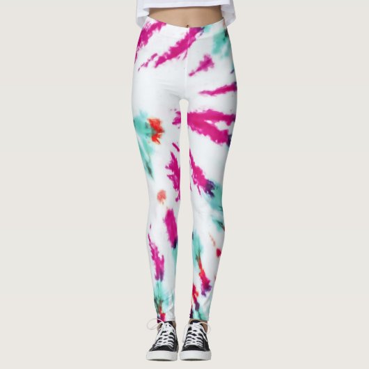 Summer Künstlerisch Girl Neon Aquamarin Pink Gefär Leggings (Vorderseite)