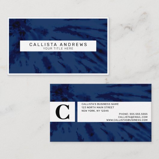 Summer Künstlerisch Navy Blue Gefärbte Krawatte Sw Visitenkarte (Vorne/Hinten)