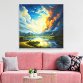 Summer Lake - Four Seasons Illustration Leinwanddruck (Insitu (Wohnzimmer))