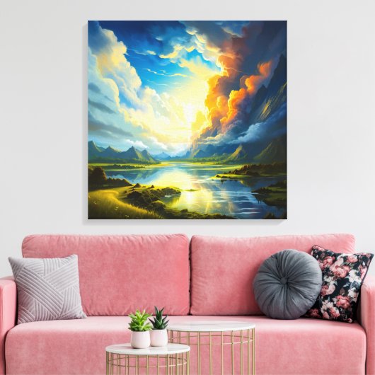 Summer Lake - Four Seasons Illustration Leinwanddruck (Insitu (Wohnzimmer))