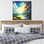 Summer Lake - Four Seasons Illustration Leinwanddruck (Insitu (Schlafzimmer))