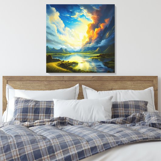 Summer Lake - Four Seasons Illustration Leinwanddruck (Insitu (Schlafzimmer))