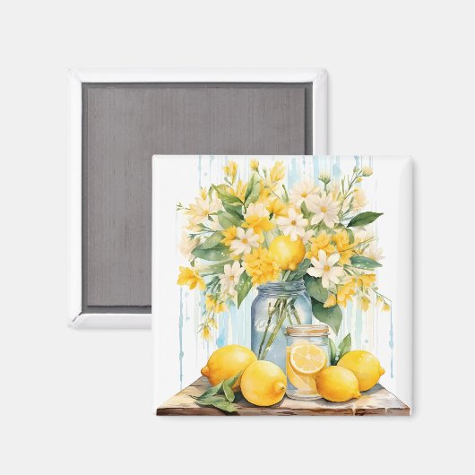 Summer Lemon Blossom Jar Magnet (Vorderseite/Rückseite)