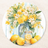 Summer Lemon Blossom Jar Runder Pappuntersetzer (Vorderseite)
