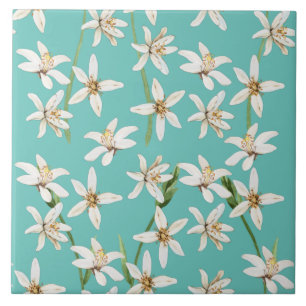 Summer Lemon blossom seamless pattern on teal Fliese
