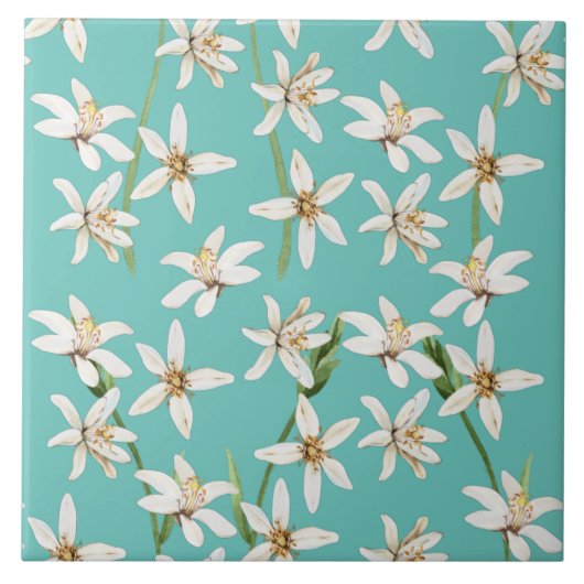 Summer Lemon blossom seamless pattern on teal Fliese (Vorderseite)