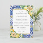 Summer Lemon Blumengrün Hochzeit in Urlaubsort Einladung (Stehend Vorderseite)