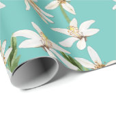 Summer Lemon Blüte Muster auf aquamarin Geschenkpapier (Rolleneckpunkt)