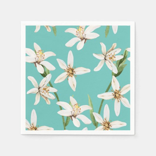 Summer Lemon Blüte Muster auf aquamarin Serviette (Vorderseite)