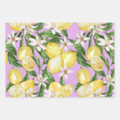 Summer Lemon Blütenmuster auf lila Geschenkpapier Set (Vorderseite 3)