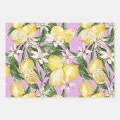 Summer Lemon Blütenmuster auf lila Geschenkpapier Set (Vorderseite 2)