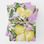 Summer Lemon Blütenmuster auf lila Geschenkpapier Set (Beispiel)