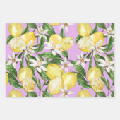 Summer Lemon Blütenmuster auf lila Geschenkpapier Set (Vorderseite)