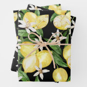 Summer Lemon Blütenmuster auf schwarz Geschenkpapier Set (Beispiel)