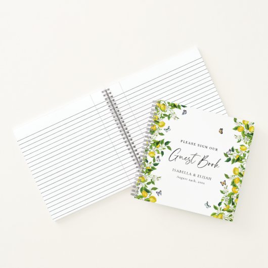 Summer Lemon Butterflies Wedding Guest Book Notizblock (Innenseite)