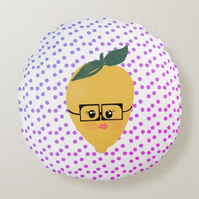 Summer Lemon Cartoon Hand Drawn Doodle Rundes Kissen (Vorderseite)