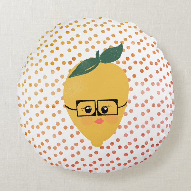 Summer Lemon Cartoon Hand Drawn Doodle Rundes Kissen (Vorderseite)