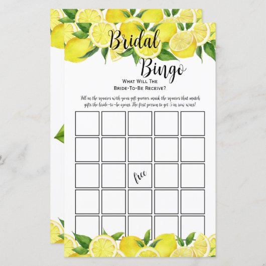 Summer Lemon Citrus Brautparty Bingo Party Game (Vorne/Hinten)