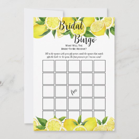 Summer Lemon Citrus Brautparty Bingo Party Game Einladung (Vorderseite)