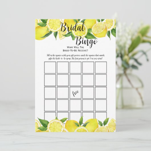 Summer Lemon Citrus Brautparty Bingo Party Game Einladung (Stehend Vorderseite)