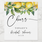 Summer Lemon Citrus Cheers Bridal Dusche Weinetikett (Einzelnes Label)
