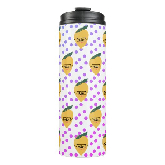 Summer Lemon Citrus Dots Cartoon Handgezeichnet Thermosbecher (Vorderseite)