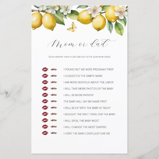 Summer Lemon Citrus Mama oder Vater Baby Showspiel (Vorderseite)