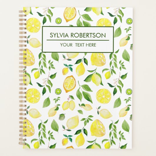 Summer Lemon Citrus Muster Personalisiert Planer (Vorderseite)