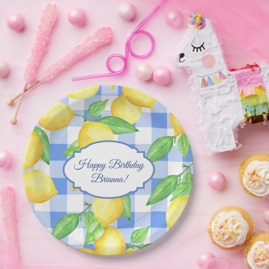 Summer Lemon Gingham Birthday Pappteller (Party)