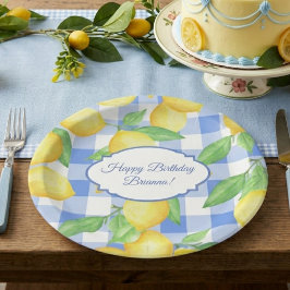 Summer Lemon Gingham Birthday Pappteller