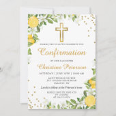 Summer Lemon Greenery Gold Cross Bestätigung Einladung (Vorderseite)