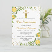 Summer Lemon Greenery Gold Cross Bestätigung Einladung (Stehend Vorderseite)