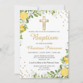 Summer Lemon Greenery Gold Cross Taufe Einladung (Vorderseite)