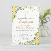Summer Lemon Greenery Gold Cross Taufe Einladung (Stehend Vorderseite)