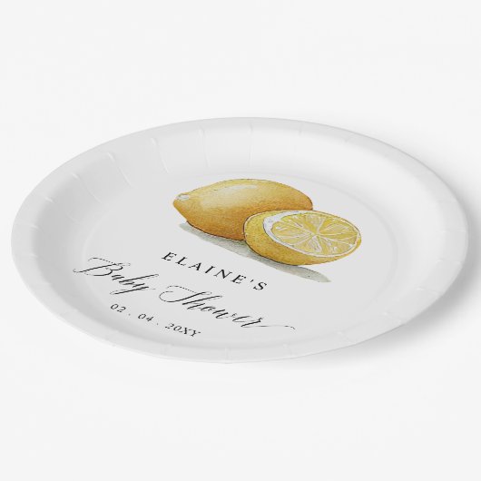 Summer Lemon Limon Citrus Baby Dusche Pappteller (Schrägansicht)