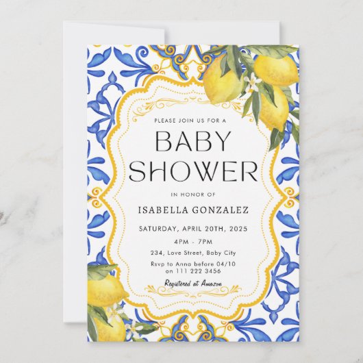 Summer Lemon Mediterrane Babydusche Einladung (Vorderseite)
