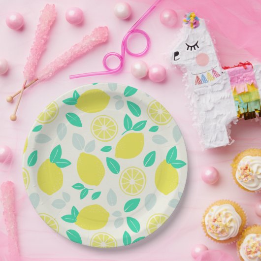 Summer Lemon Muster in Cream Pappteller (Party)