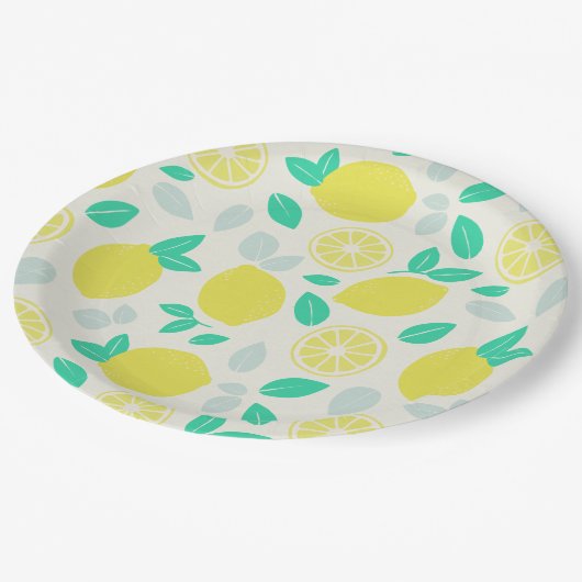 Summer Lemon Muster in Cream Pappteller (Schrägansicht)
