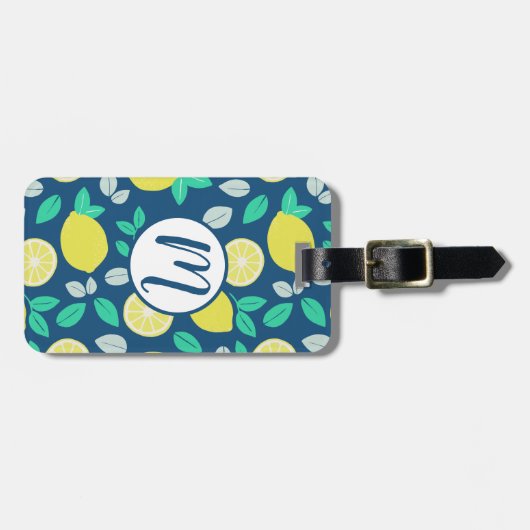 Summer Lemon Muster in Navy Blue Gepäckanhänger (Vorderseite horizontal)