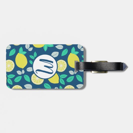 Summer Lemon Muster in Navy Blue Gepäckanhänger (Rückseite horizontal)