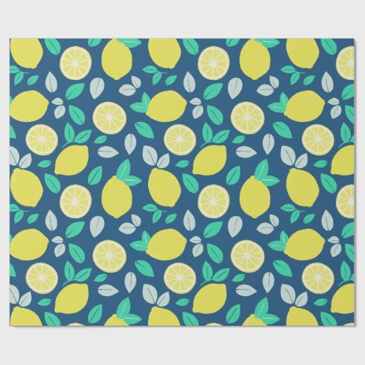 Summer Lemon Muster in Navy Blue Geschenkpapier (Flach)