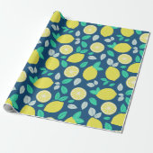 Summer Lemon Muster in Navy Blue Geschenkpapier (Ungerollt)