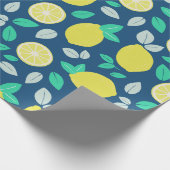 Summer Lemon Muster in Navy Blue Geschenkpapier (Ecke)